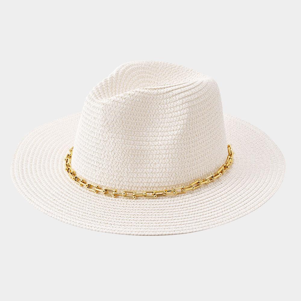 Hardware Chain Band Pointed Straw Hat