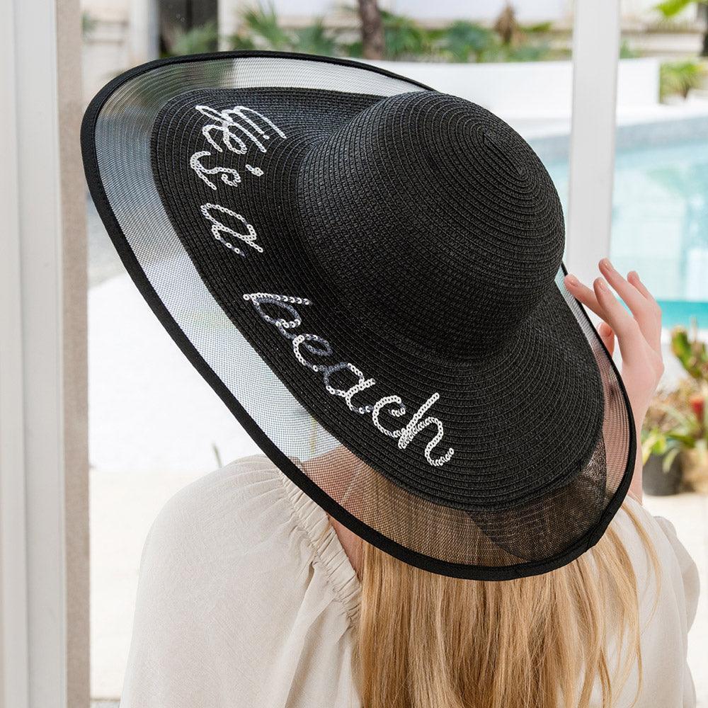 Life is a beach Message Mesh Brim Straw Sun Hat - Jewelry Store by Erik Rayo