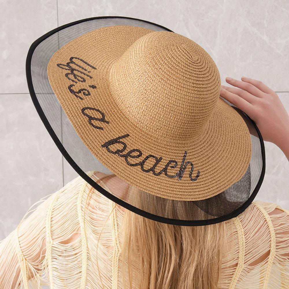 Life is a beach Message Mesh Brim Straw Sun Hat - Jewelry Store by Erik Rayo