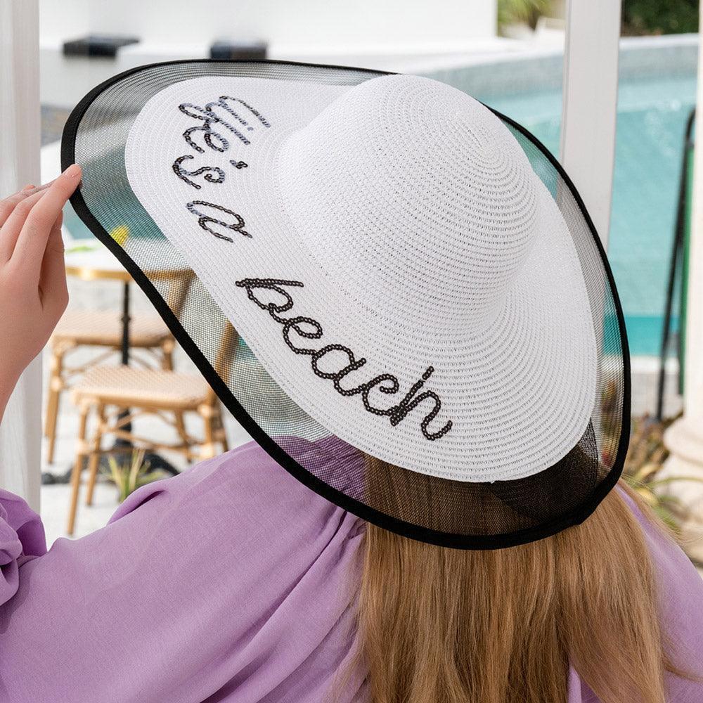 Life is a beach Message Mesh Brim Straw Sun Hat - Jewelry Store by Erik Rayo