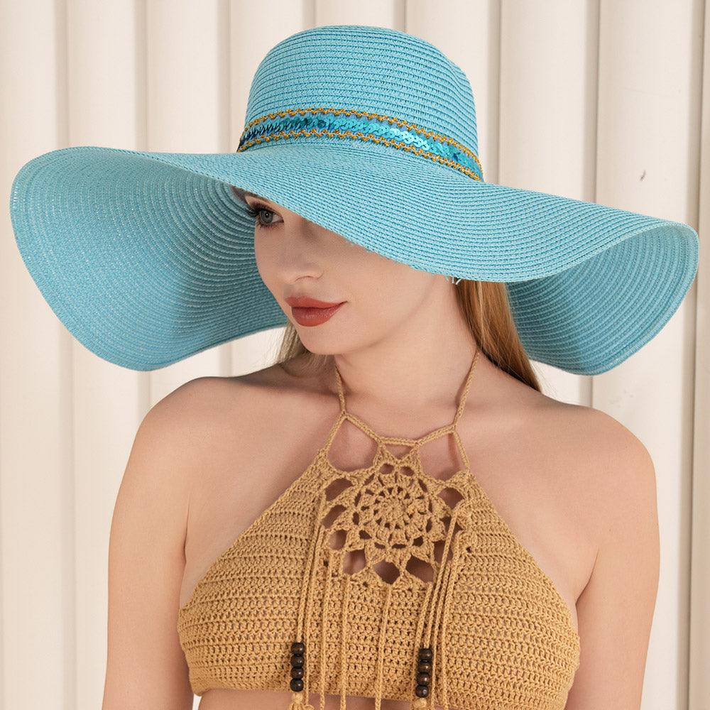 Sequin Band Pointed Straw Sun Hat