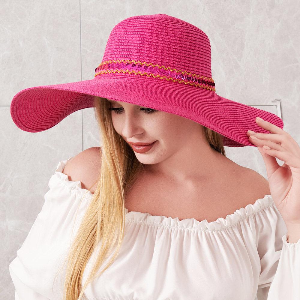 Sequin Band Pointed Straw Sun Hat