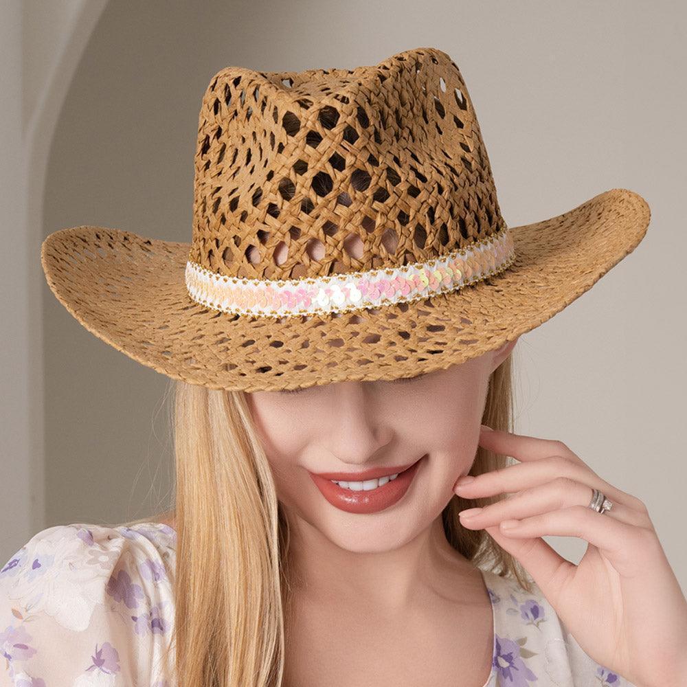 Sequin Beaded Band Pointed Hollow Out Western Cowboy Fedora Hat - Jewelry Store by Erik Rayo