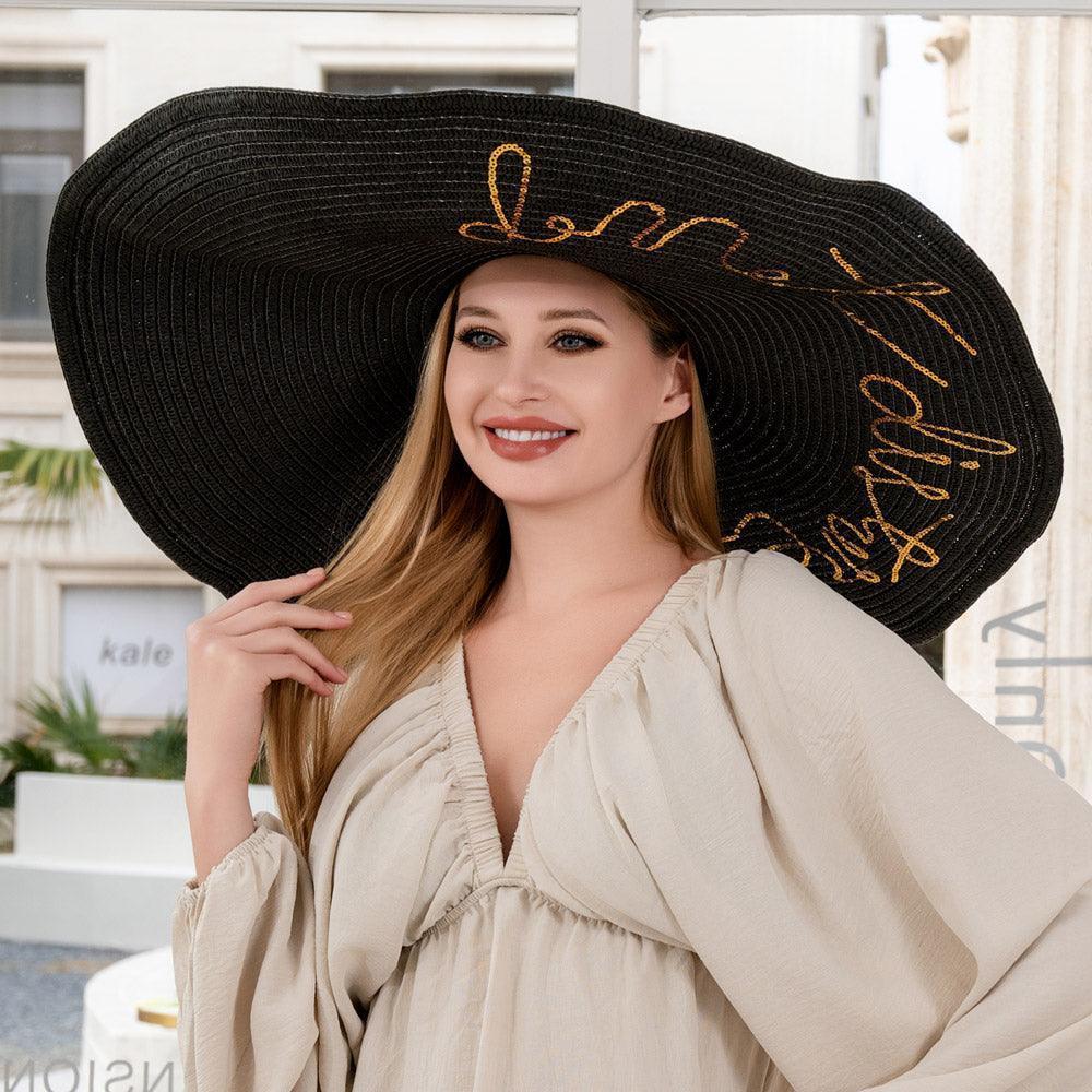 Do Not Disturb Message Wide Brim Straw Sun Hat - Jewelry Store by Erik Rayo