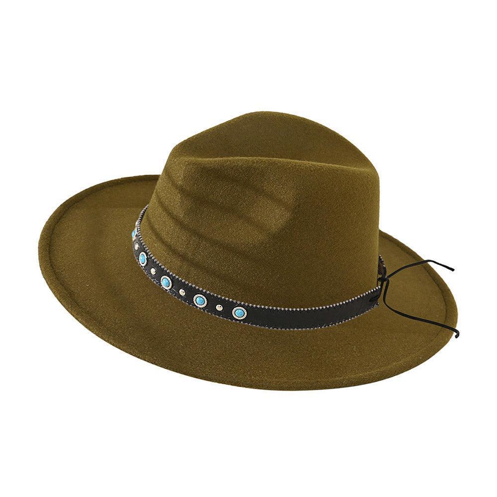 Turquoise Cowboy Trim Felt Panama Hat - Jewelry Store by Erik Rayo