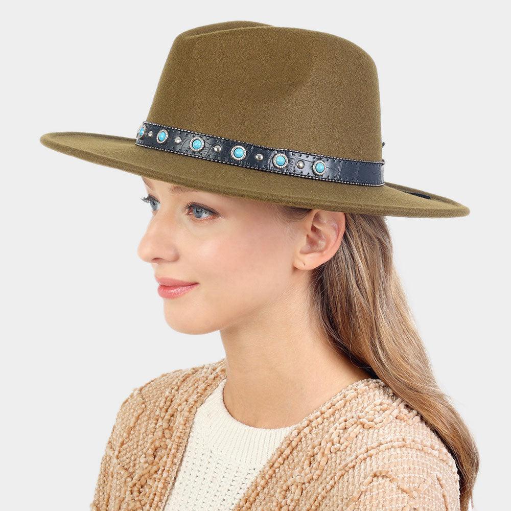 Turquoise Cowboy Trim Felt Panama Hat - Jewelry Store by Erik Rayo