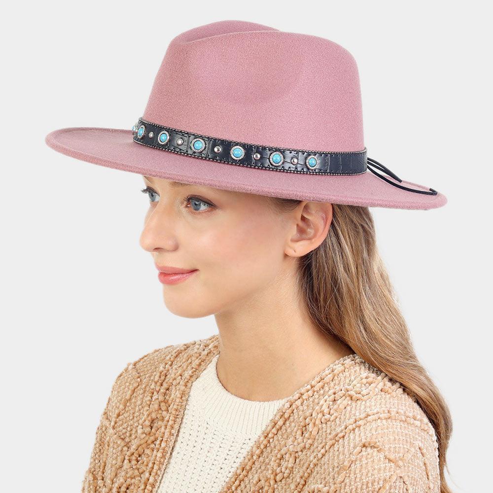 Turquoise Cowboy Trim Felt Panama Hat - Jewelry Store by Erik Rayo