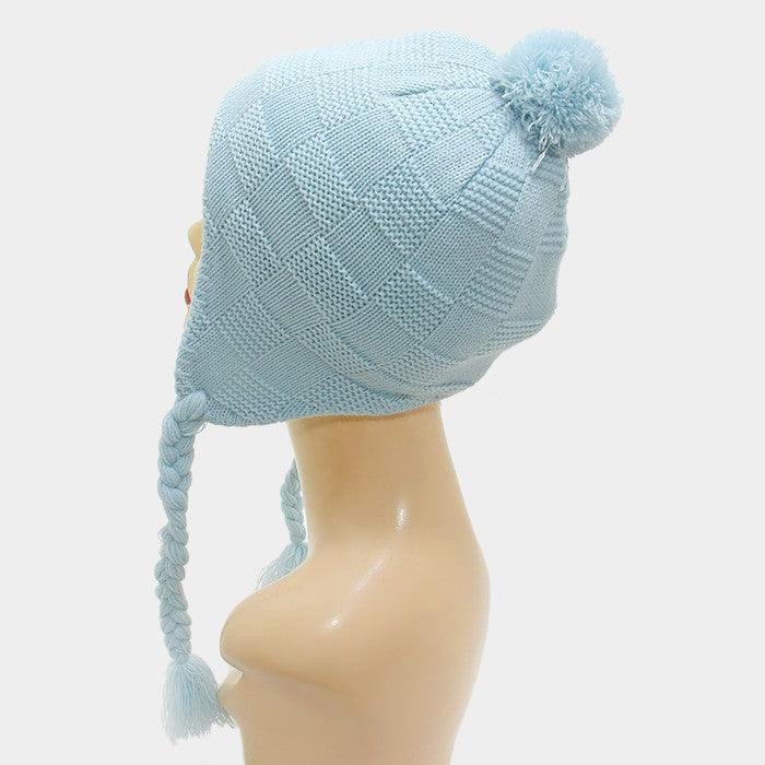 Braided knit tassel drop pom pom earcuff hat - Jewelry Store by Erik Rayo