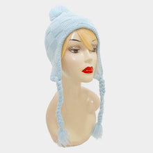 Load image into Gallery viewer, Braided knit tassel drop pom pom earcuff hat
