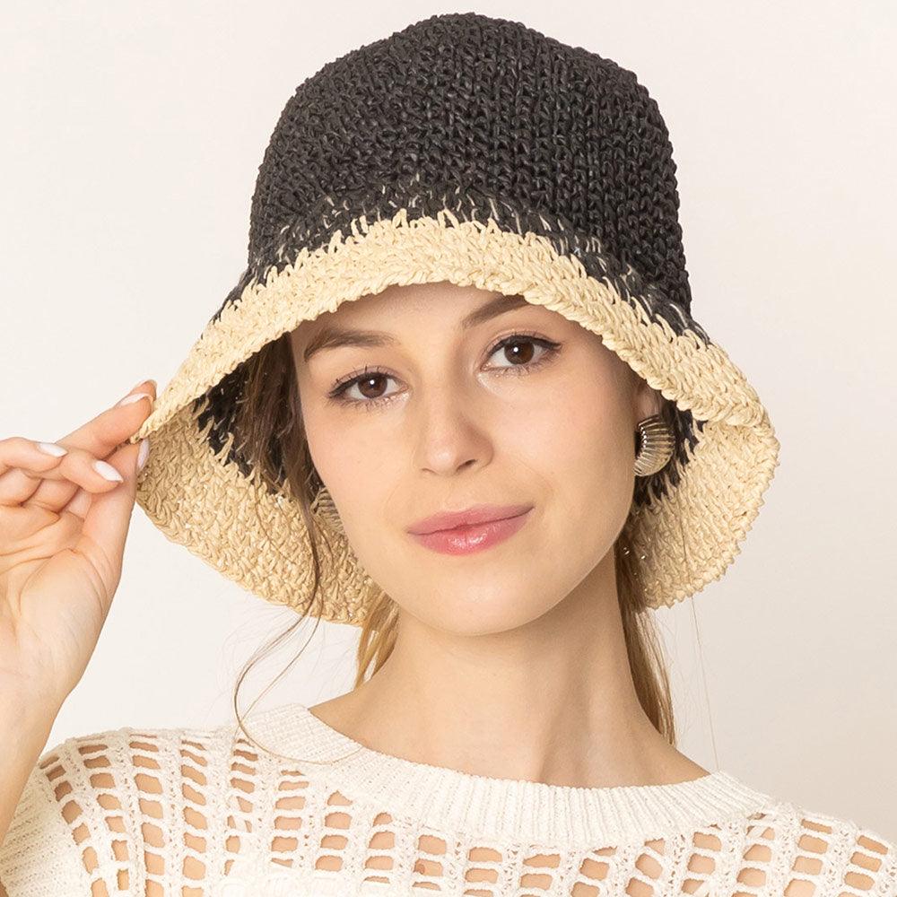 Two Tone Straw Bucket Hat