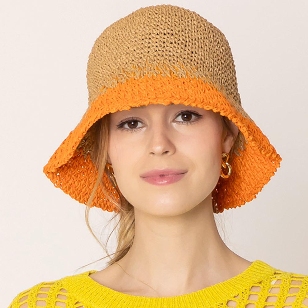 Two Tone Straw Bucket Hat