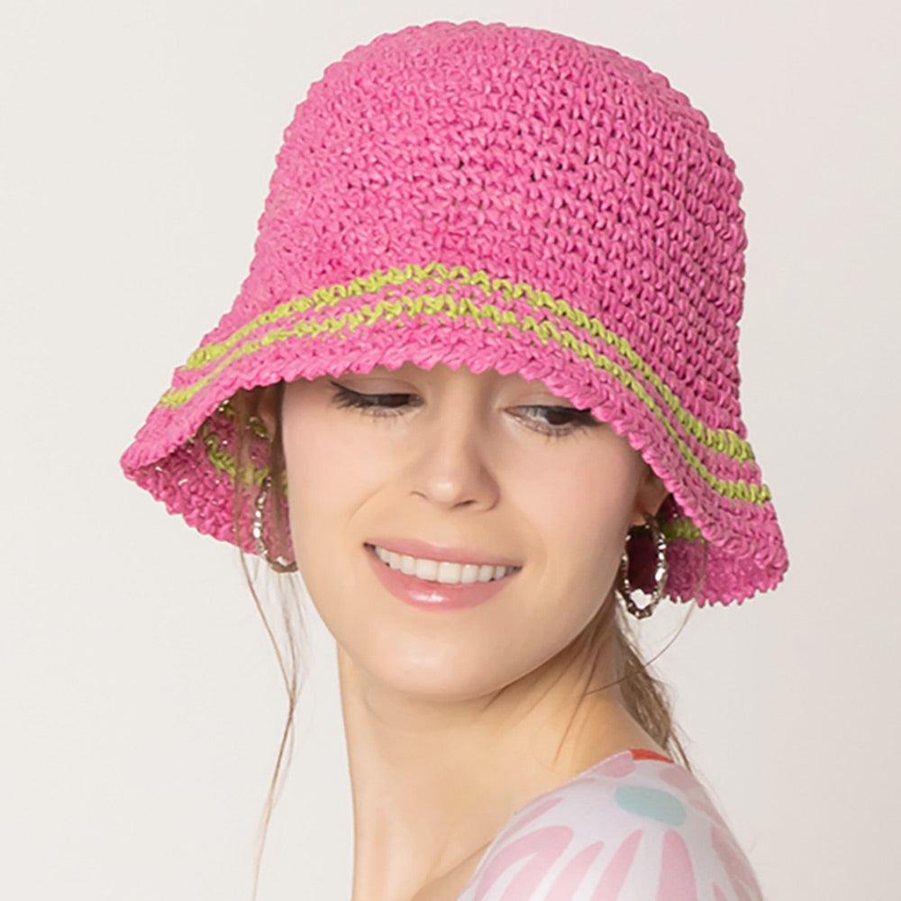 Stripe Straw Bucket Hat