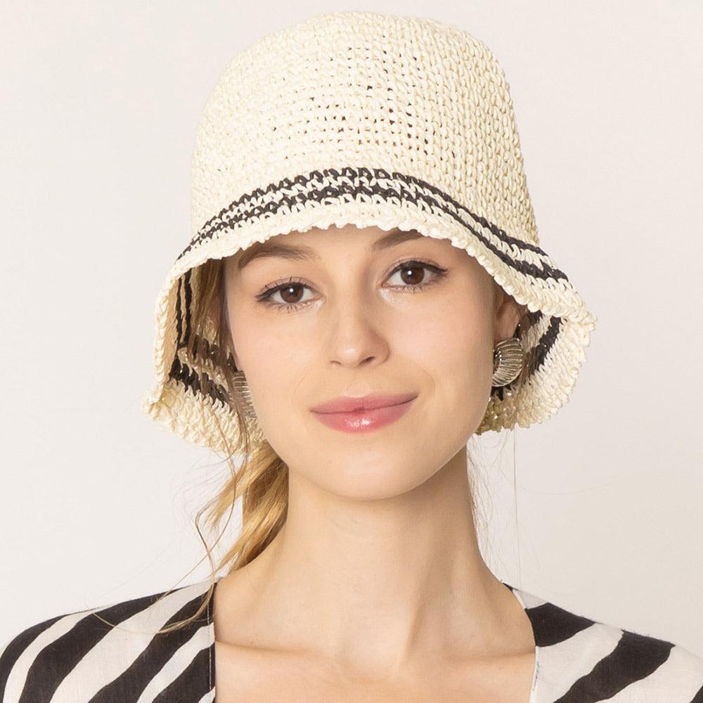 Stripe Straw Bucket Hat