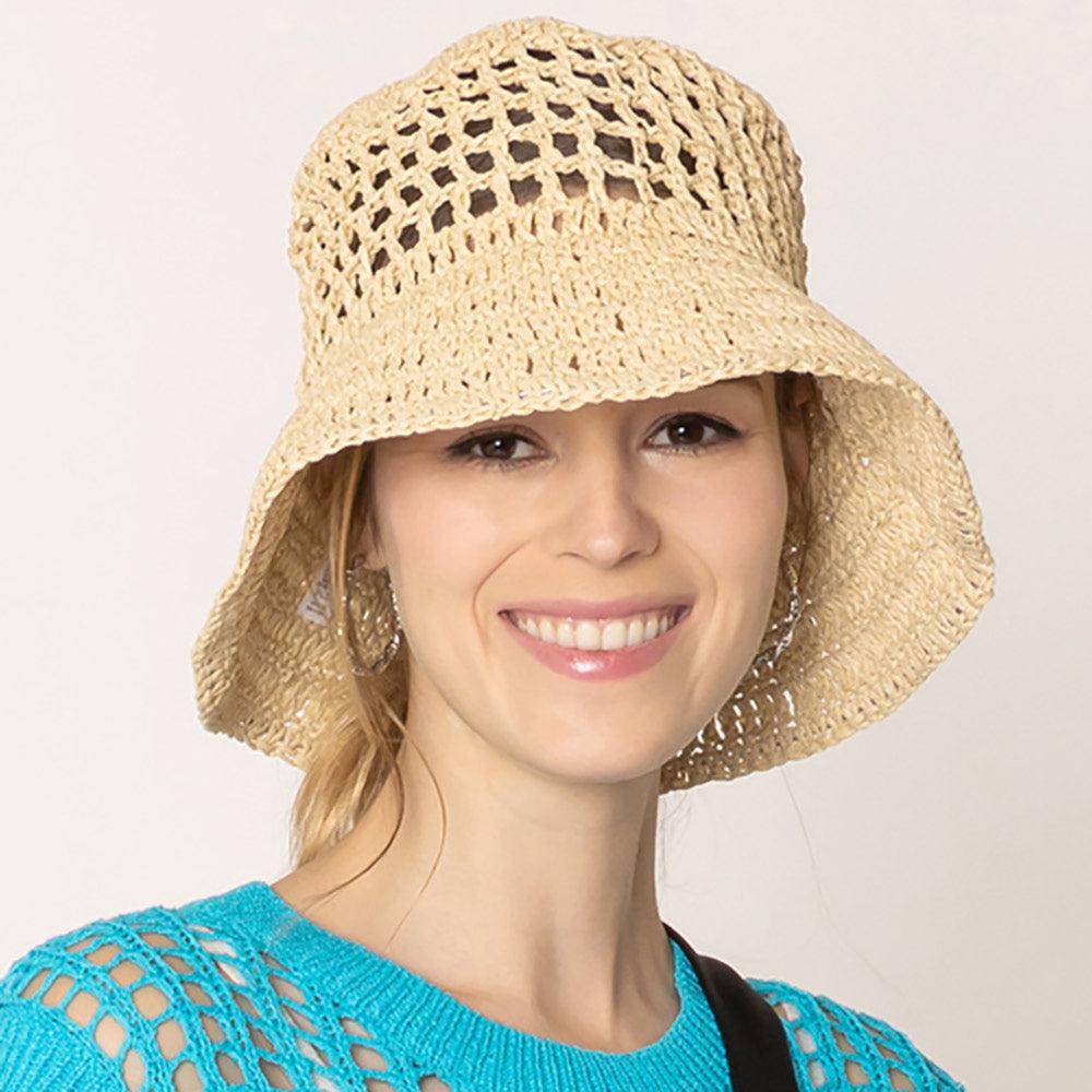 Open Weave Solid Straw Bucket Hat