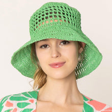 Load image into Gallery viewer, Open Weave Solid Straw Bucket Hat
