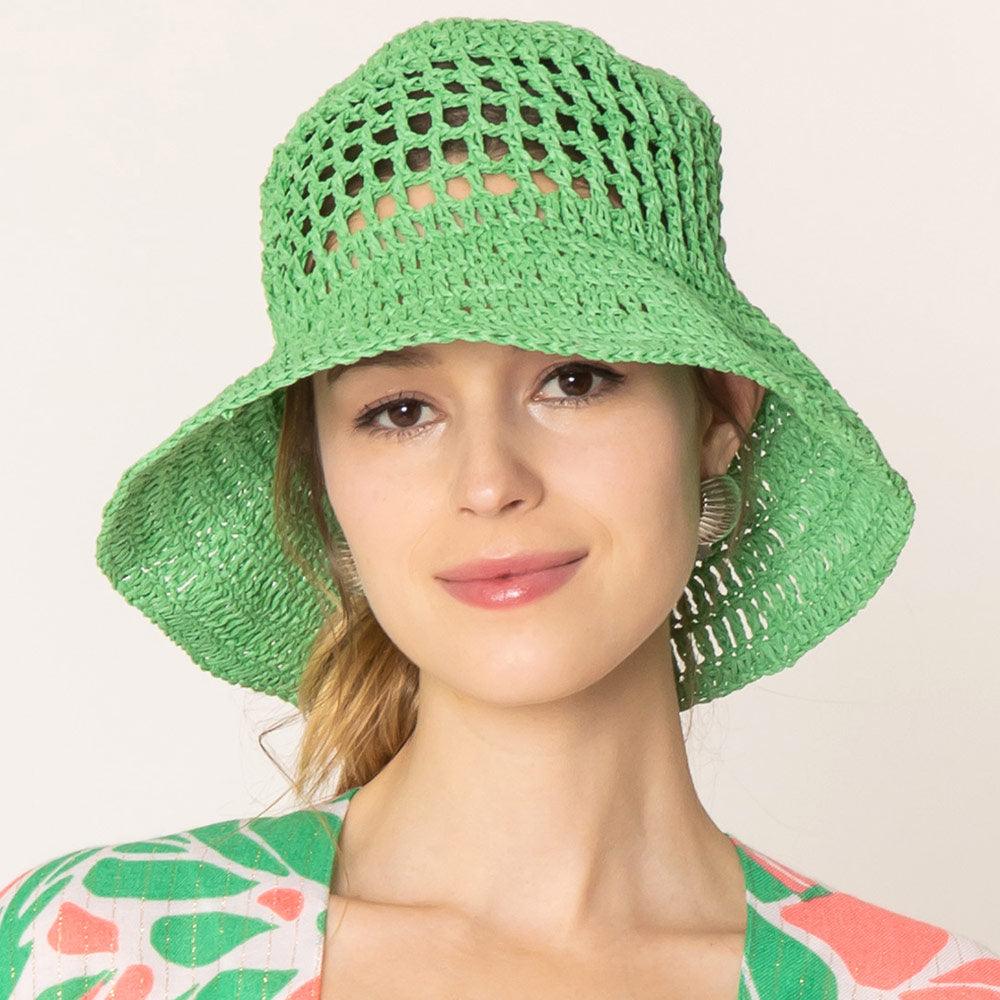 Open Weave Solid Straw Bucket Hat