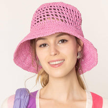 Load image into Gallery viewer, Open Weave Solid Straw Bucket Hat
