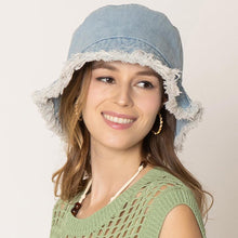 Load image into Gallery viewer, Frayed Edge Denim Bucket Hat
