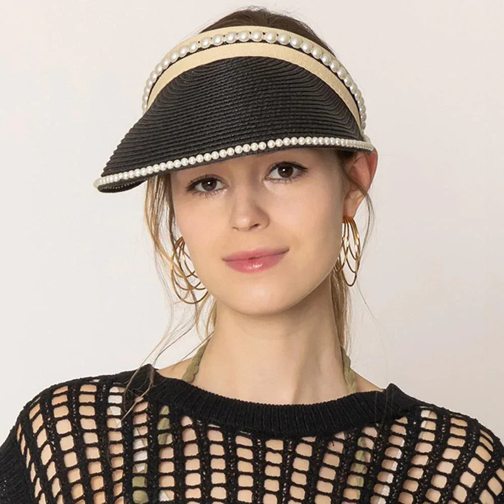 Pearl Pointed Straw Sun Visor Hat - Jewelry Store by Erik Rayo
