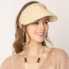 Load image into Gallery viewer, Pearl Pointed Straw Sun Visor Hat
