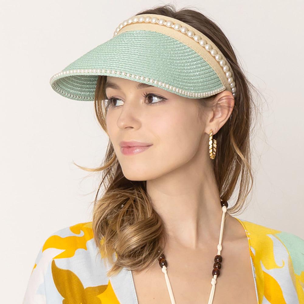 Pearl Pointed Straw Sun Visor Hat