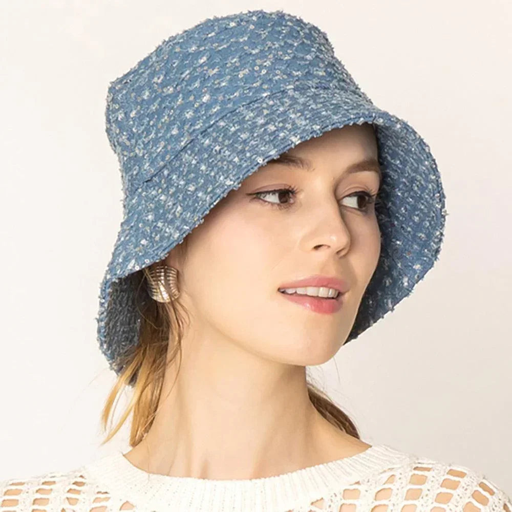 Stone Distressed Denim Bucket Hat - Jewelry Store by Erik Rayo