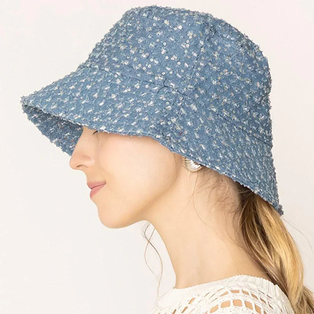Stone Distressed Denim Bucket Hat - Jewelry Store by Erik Rayo