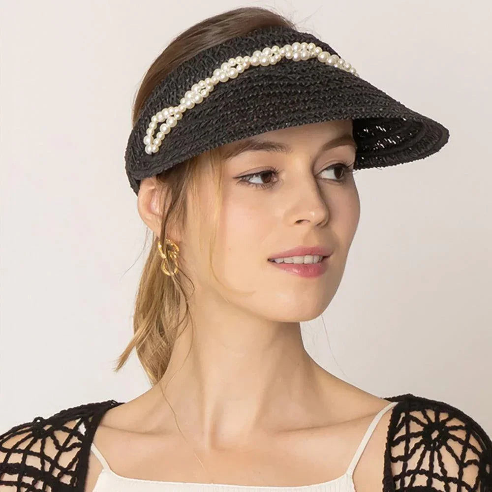 Twisted Pearl Pointed Straw Sun Visor Hat - Jewelry Store by Erik Rayo