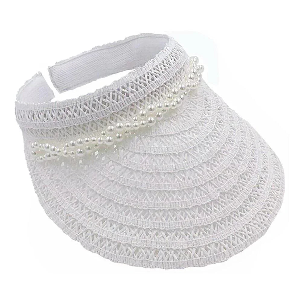 Twisted Pearl Pointed Straw Sun Visor Hat - Jewelry Store by Erik Rayo