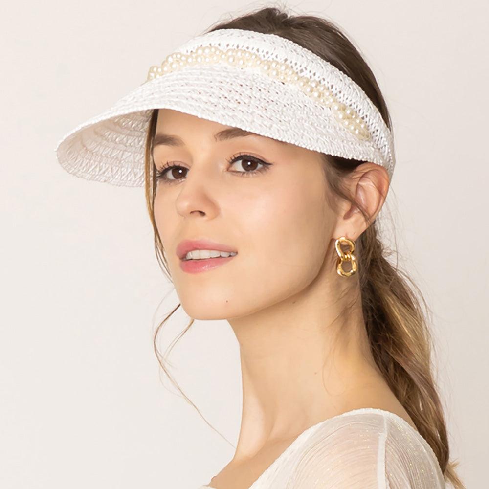 Twisted Pearl Pointed Straw Sun Visor Hat