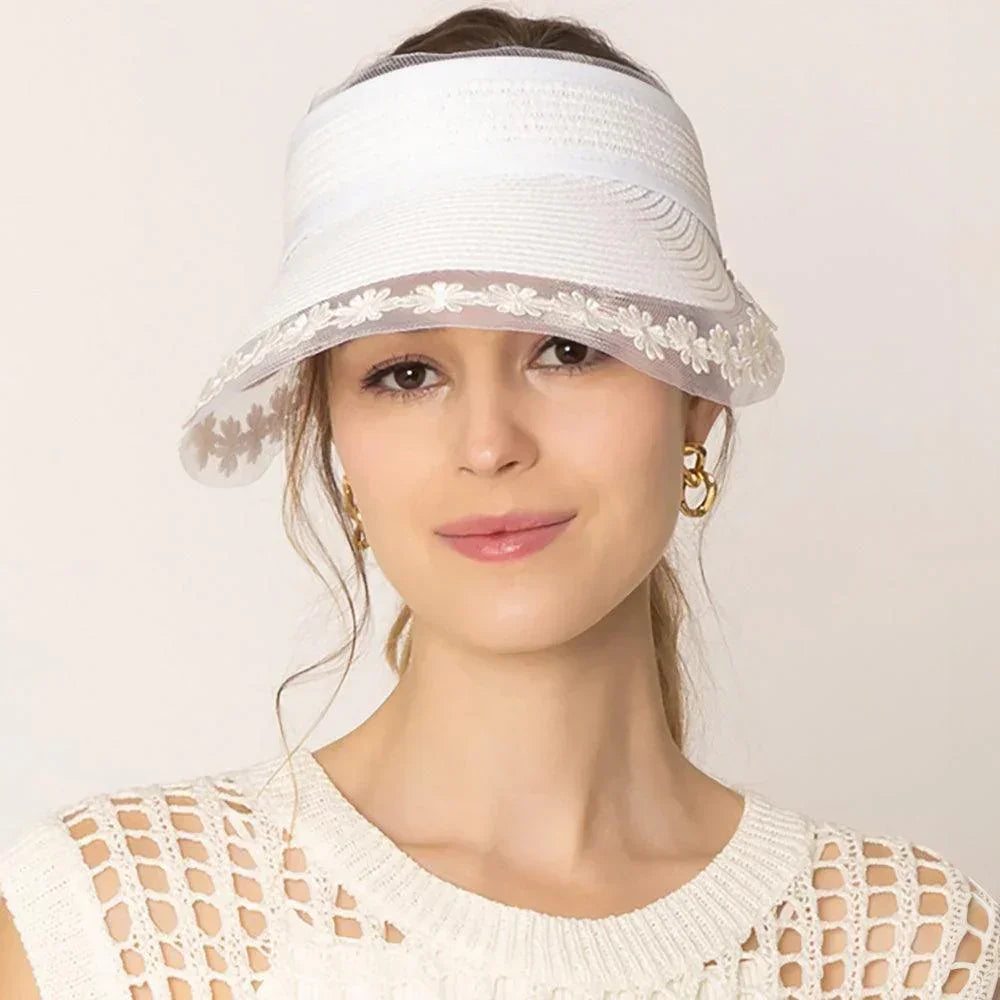 Flower Lace Pointed Straw Sun Visor Hat - Jewelry Store by Erik Rayo