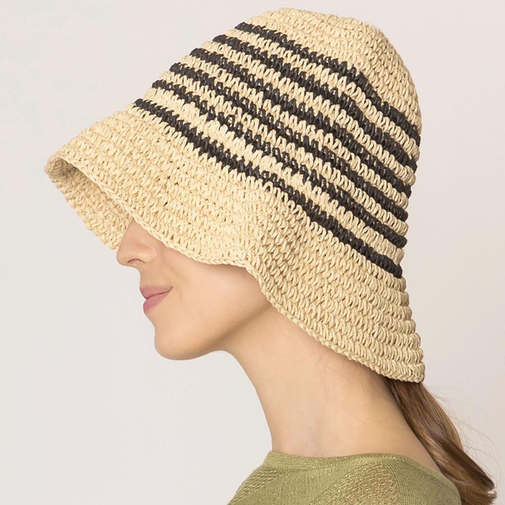 Two Tone Stripe Straw Bucket Hat - Jewelry Store by Erik Rayo