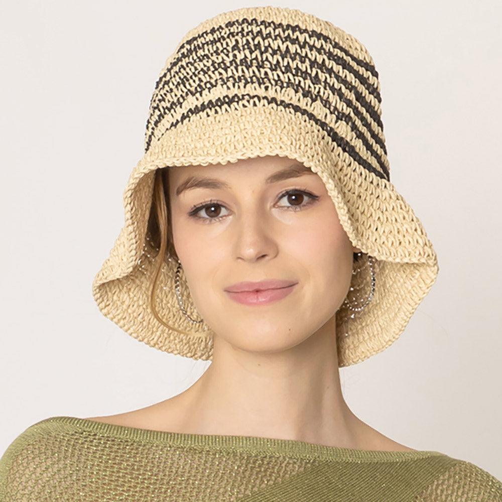 Two Tone Stripe Straw Bucket Hat