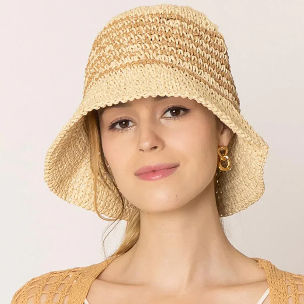 Two Tone Stripe Straw Bucket Hat - Jewelry Store by Erik Rayo