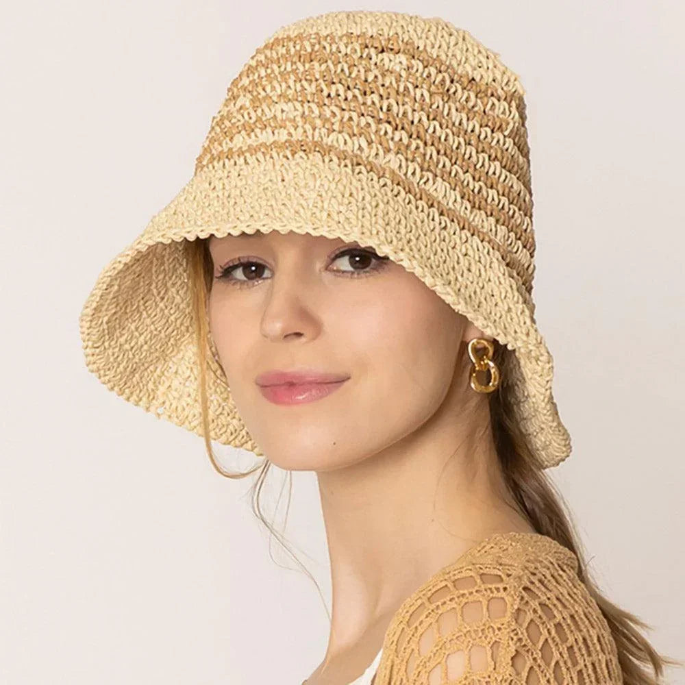 Two Tone Stripe Straw Bucket Hat - Jewelry Store by Erik Rayo