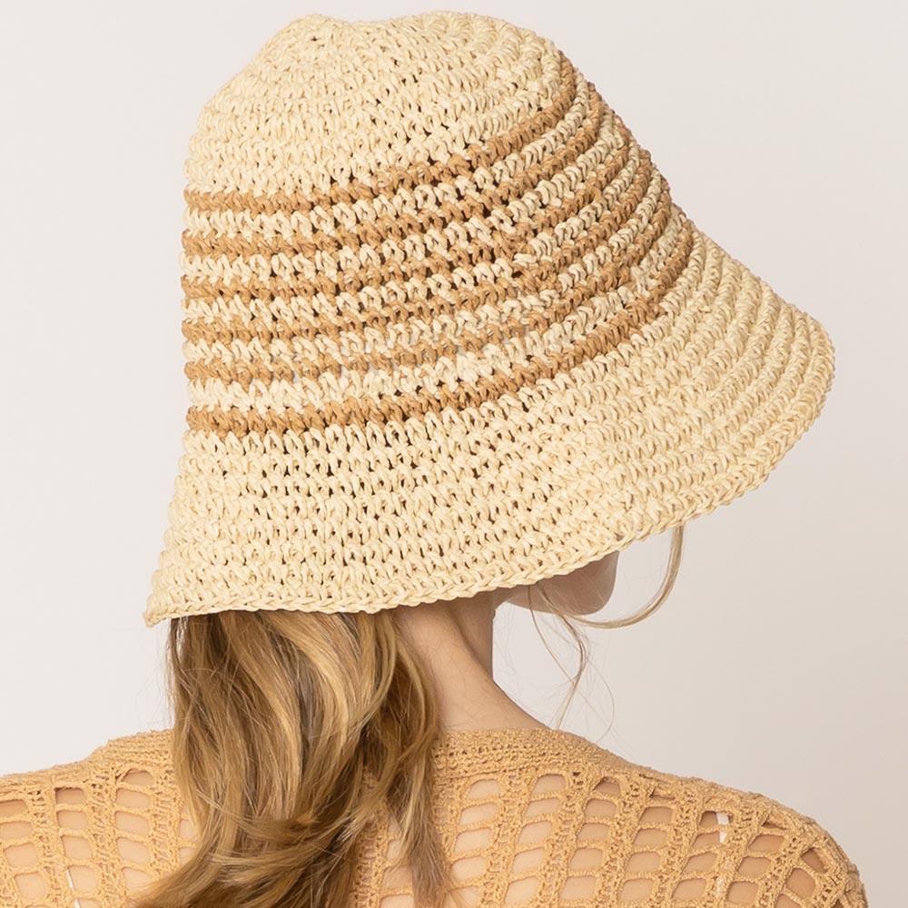 Two Tone Stripe Straw Bucket Hat - Jewelry Store by Erik Rayo