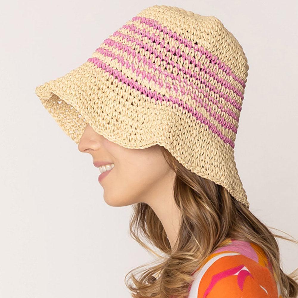 Two Tone Stripe Straw Bucket Hat - Jewelry Store by Erik Rayo