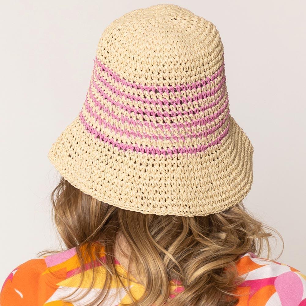 Two Tone Stripe Straw Bucket Hat - Jewelry Store by Erik Rayo