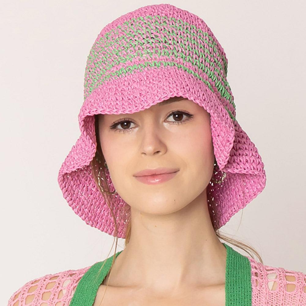 Two Tone Stripe Straw Bucket Hat - Jewelry Store by Erik Rayo