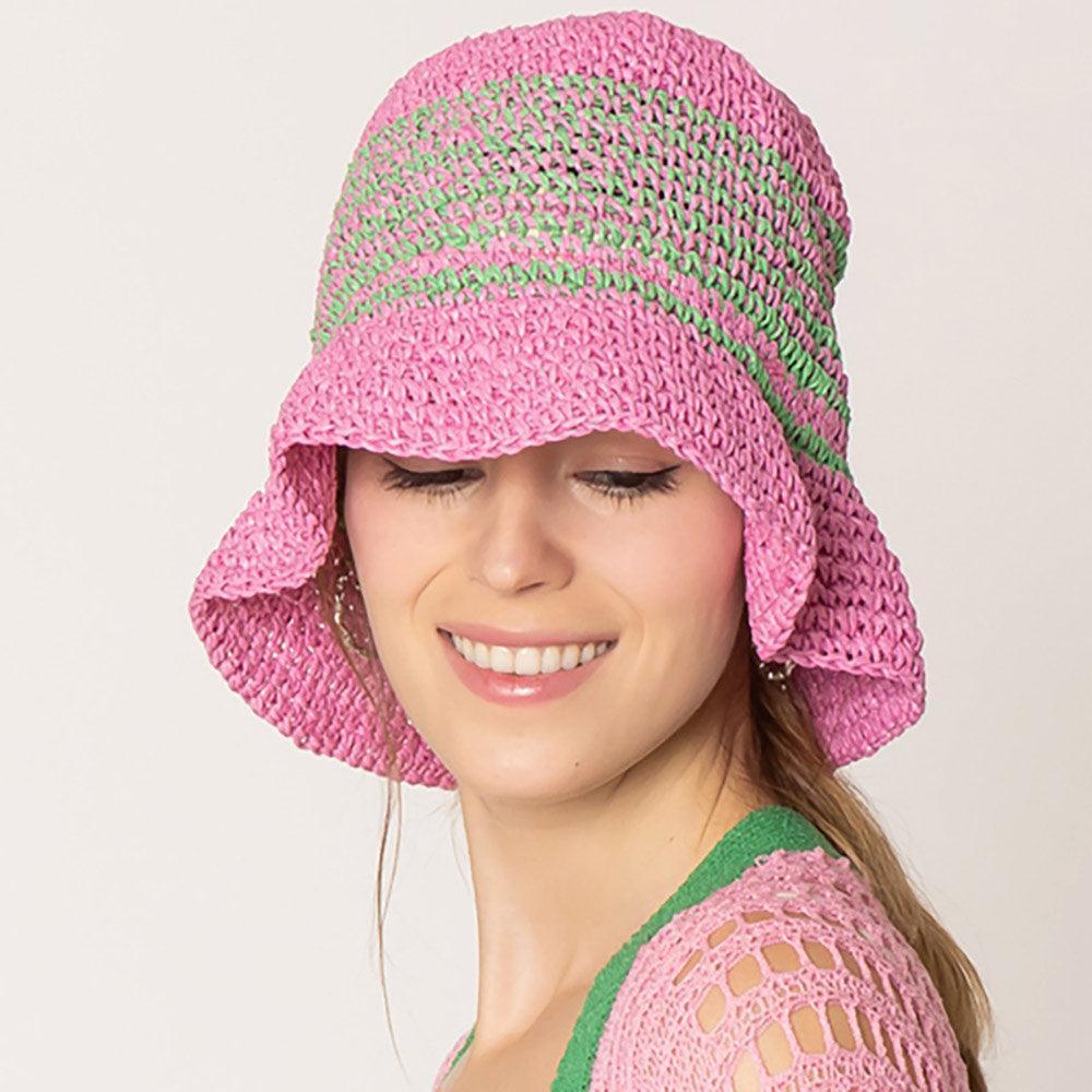 Two Tone Stripe Straw Bucket Hat - Jewelry Store by Erik Rayo