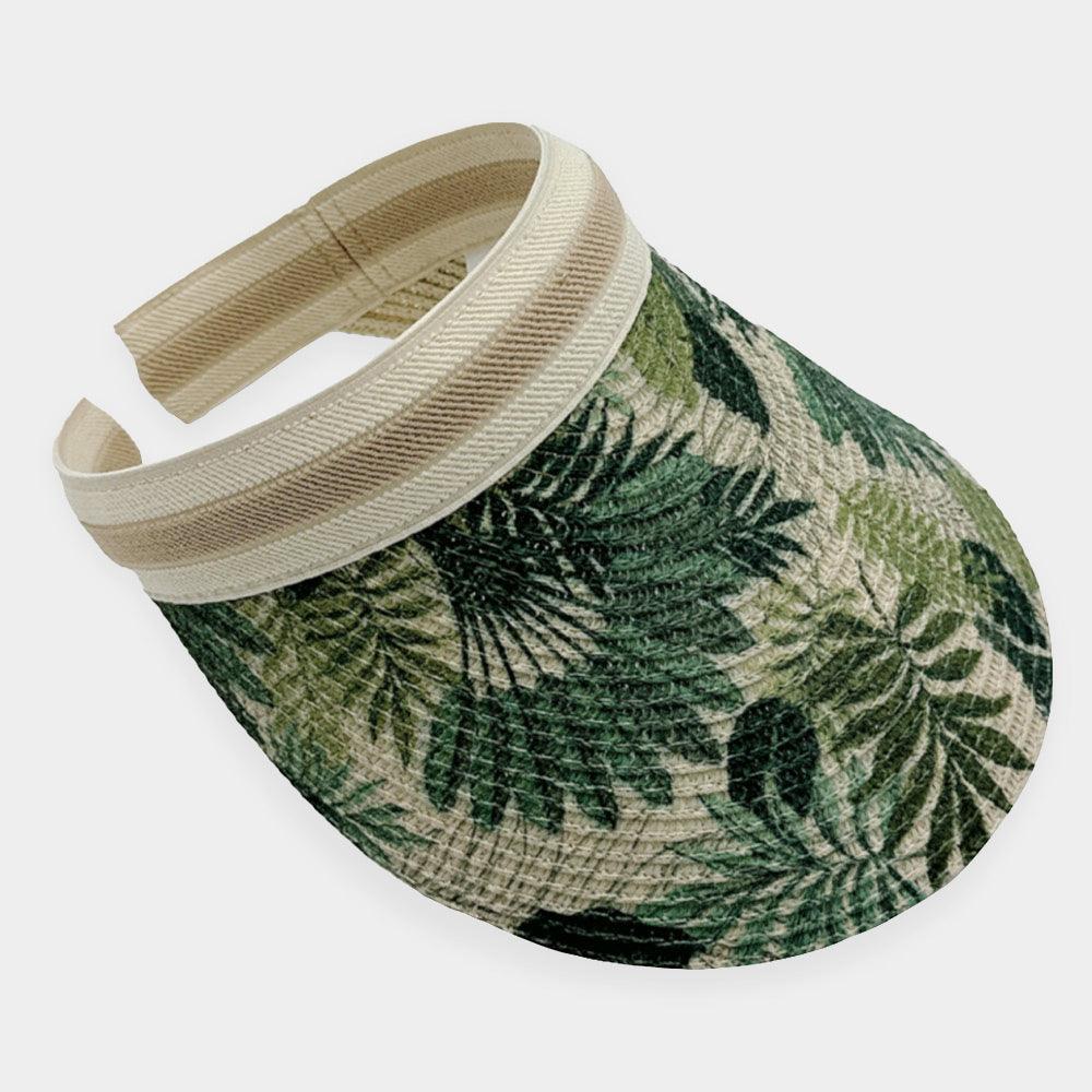 Leaf Printed Straw Sun Visor Hat