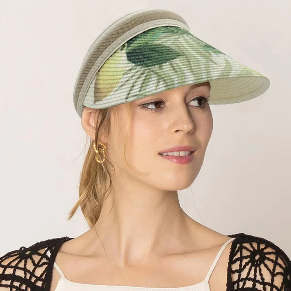 Leaf Printed Straw Sun Visor Hat - Jewelry Store by Erik Rayo