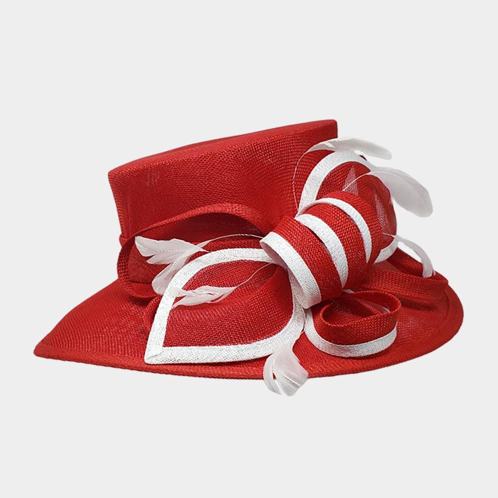 Bow Feather Accented Sinamay Dressy Hat
