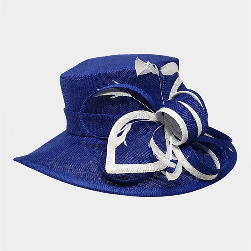Bow Feather Accented Sinamay Dressy Hat