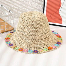 Load image into Gallery viewer, Flower Trimmed Straw Sun Hat
