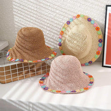 Load image into Gallery viewer, Flower Trimmed Straw Sun Hat
