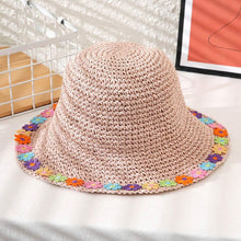 Load image into Gallery viewer, Flower Trimmed Straw Sun Hat
