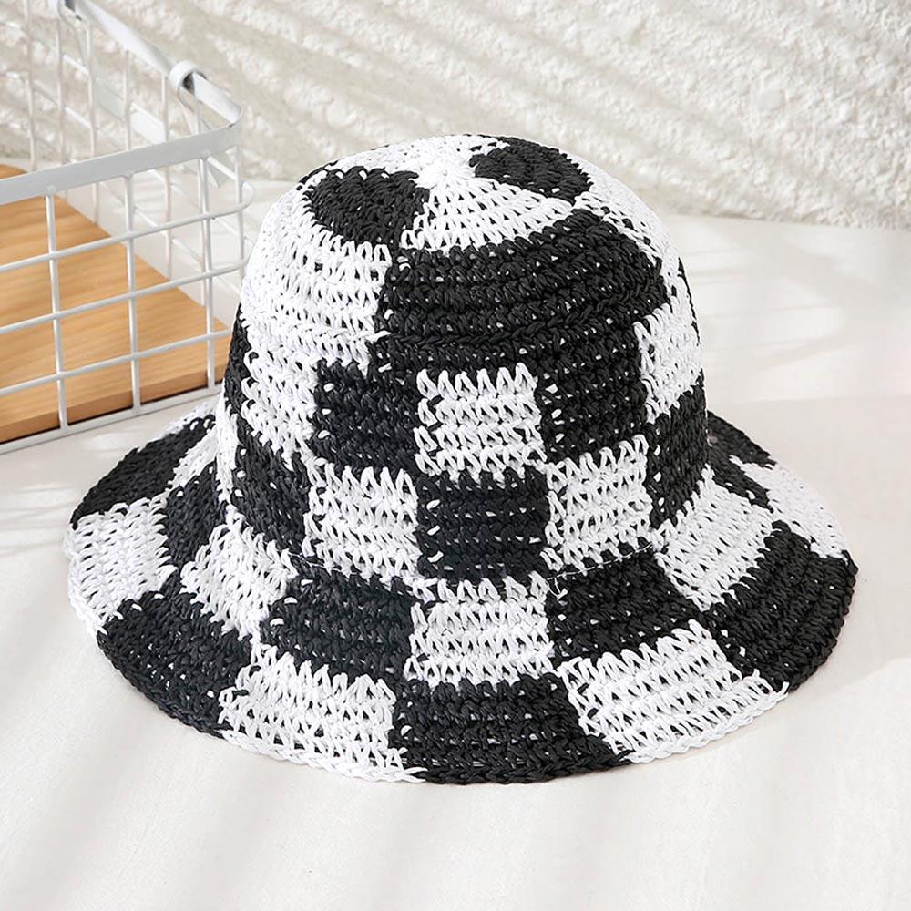 Checkerboard Patterned Straw Bucket Hat - Jewelry Store by Erik Rayo