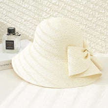 Load image into Gallery viewer, Big Bow Accented Straw Bowler Sun Hat
