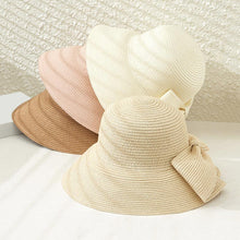 Load image into Gallery viewer, Big Bow Accented Straw Bowler Sun Hat
